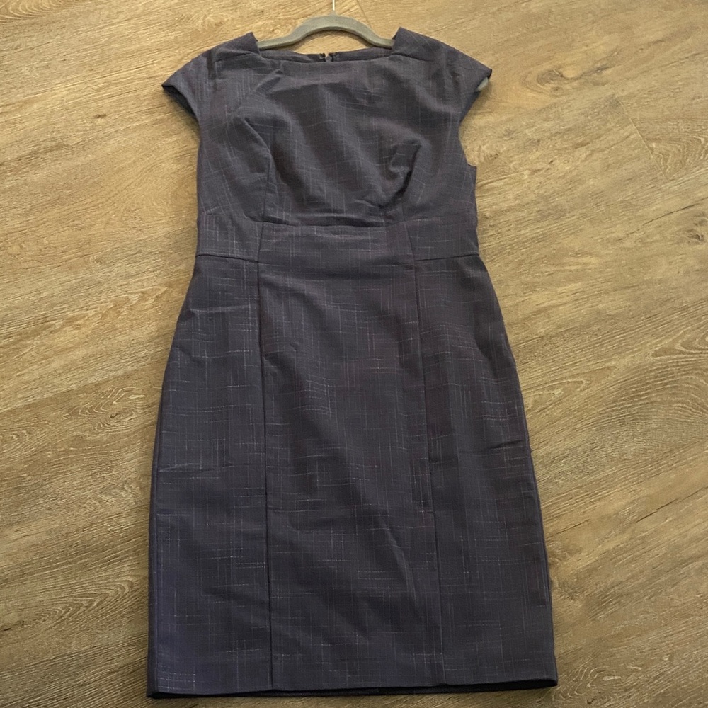 Ann Taylor Navy Plaid Midi Sheath Dress